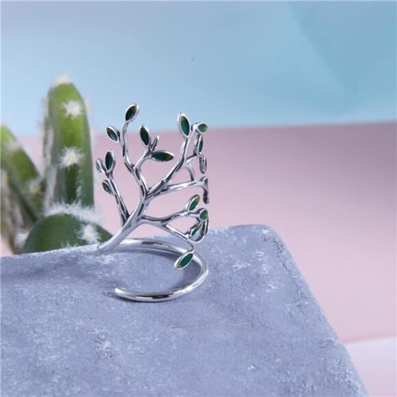 Innovative The Tree Of Life Sterling Silver Open Ring for Both Women and Men - Picture 5 of 7